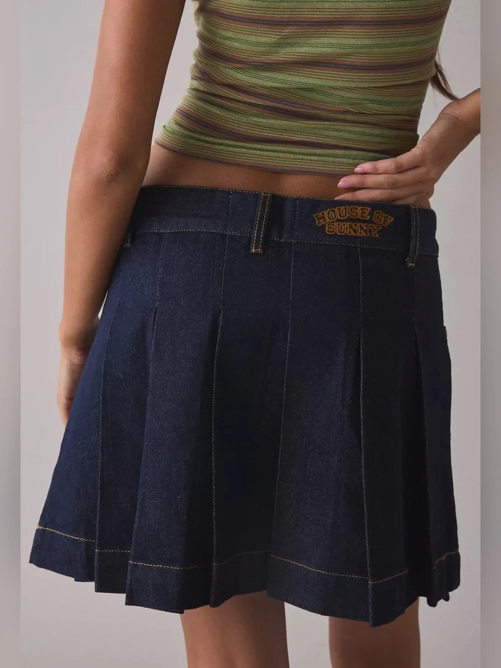 House of Sunny Pleated Denim Skirt